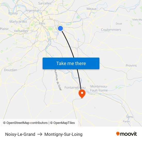 Noisy-Le-Grand to Montigny-Sur-Loing map
