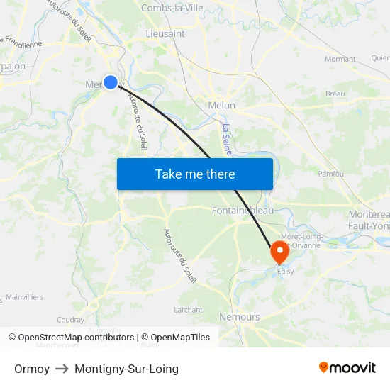 Ormoy to Montigny-Sur-Loing map
