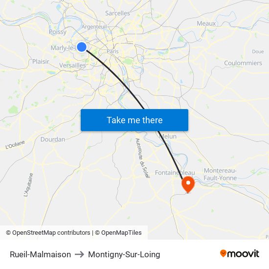 Rueil-Malmaison to Montigny-Sur-Loing map