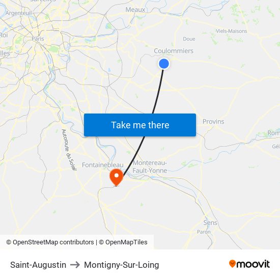 Saint-Augustin to Montigny-Sur-Loing map