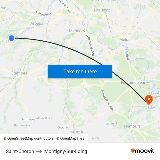 Saint-Cheron to Montigny-Sur-Loing map