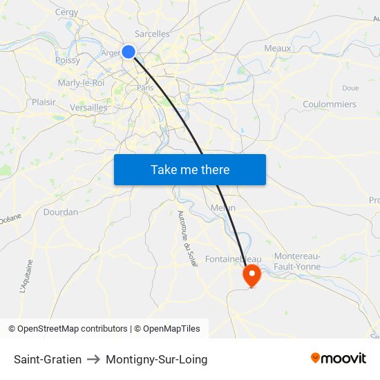 Saint-Gratien to Montigny-Sur-Loing map