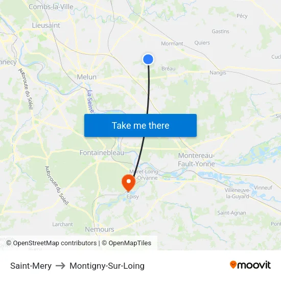 Saint-Mery to Montigny-Sur-Loing map