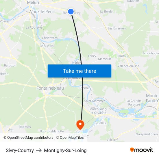 Sivry-Courtry to Montigny-Sur-Loing map