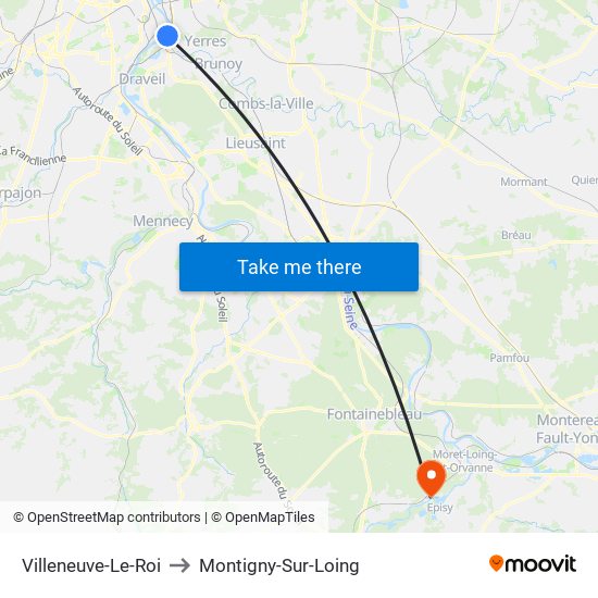 Villeneuve-Le-Roi to Montigny-Sur-Loing map