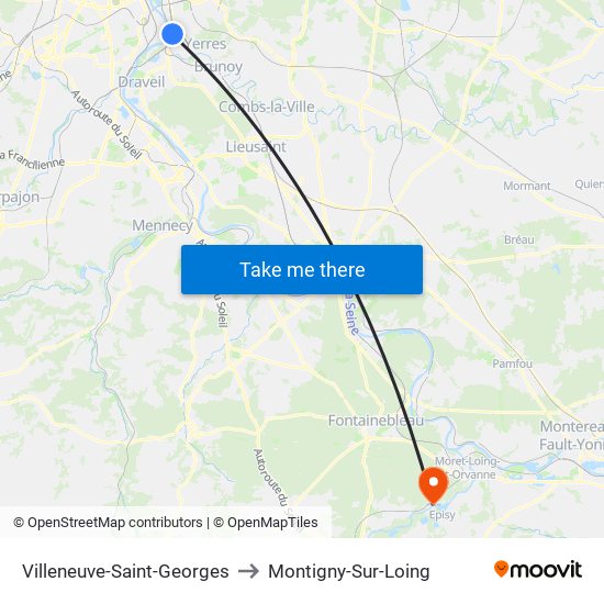 Villeneuve-Saint-Georges to Montigny-Sur-Loing map