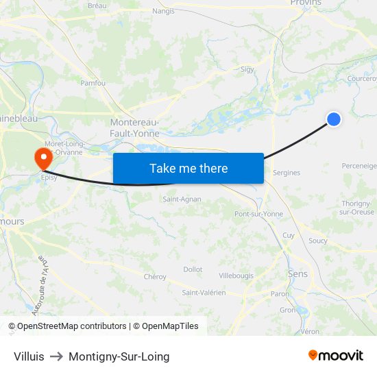 Villuis to Montigny-Sur-Loing map