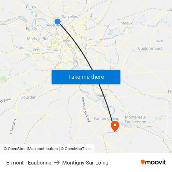Ermont - Eaubonne to Montigny-Sur-Loing map