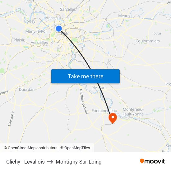 Clichy - Levallois to Montigny-Sur-Loing map