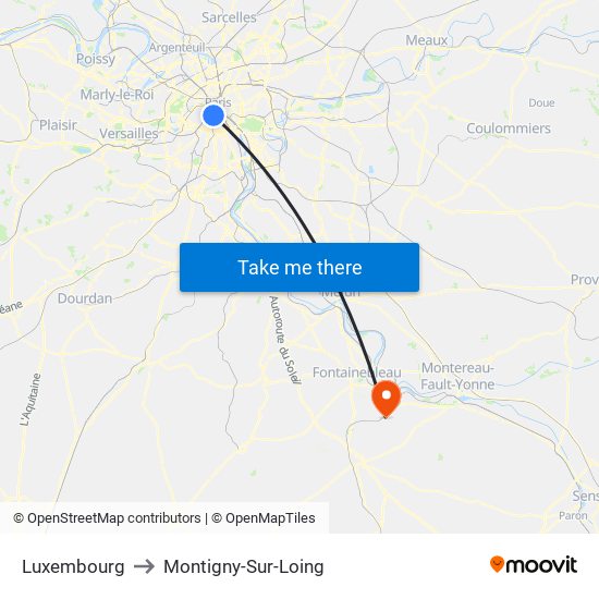 Luxembourg to Montigny-Sur-Loing map