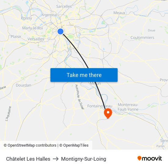 Châtelet Les Halles to Montigny-Sur-Loing map