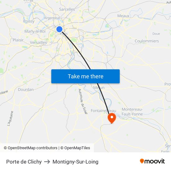 Porte de Clichy to Montigny-Sur-Loing map