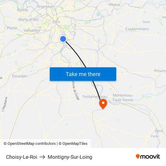 Choisy-Le-Roi to Montigny-Sur-Loing map