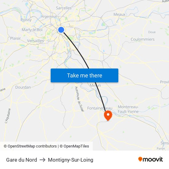 Gare du Nord to Montigny-Sur-Loing map