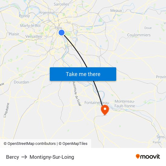 Bercy to Montigny-Sur-Loing map