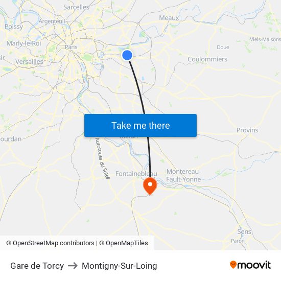 Gare de Torcy to Montigny-Sur-Loing map