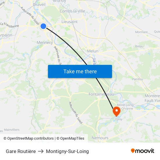 Gare Routière to Montigny-Sur-Loing map