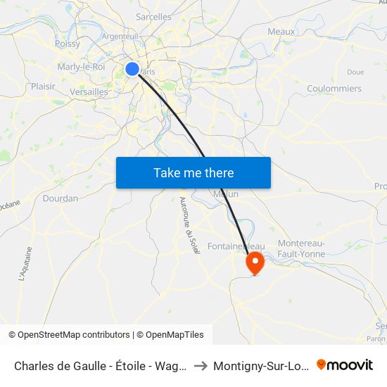 Charles de Gaulle - Étoile - Wagram to Montigny-Sur-Loing map