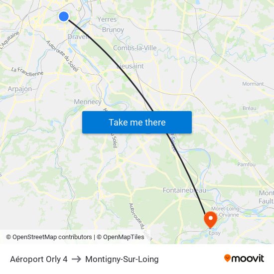 Aéroport Orly 4 to Montigny-Sur-Loing map