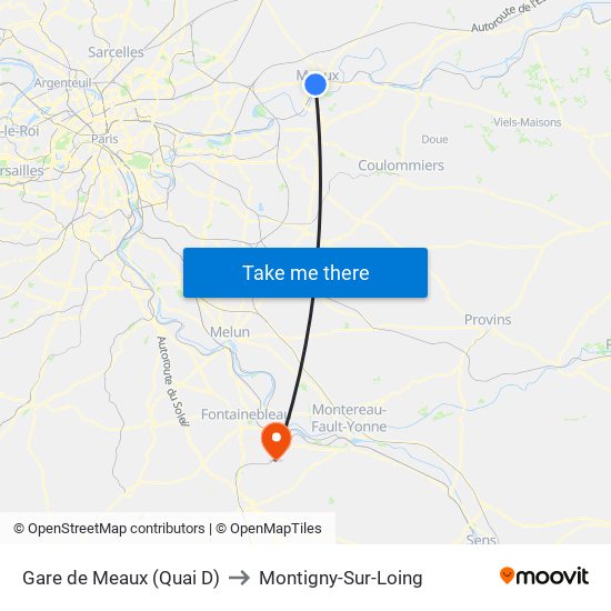 Gare de Meaux (Quai D) to Montigny-Sur-Loing map