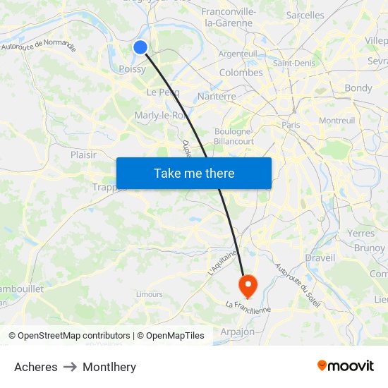 Acheres to Montlhery map