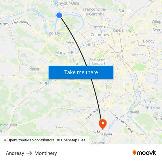 Andresy to Montlhery map