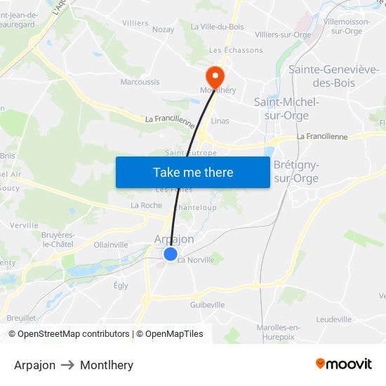 Arpajon to Montlhery map