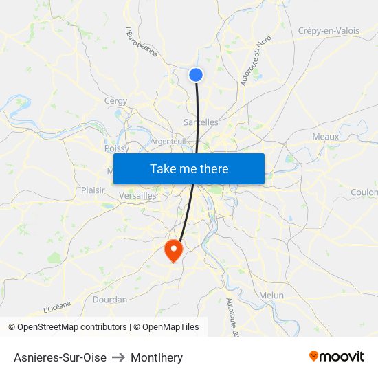 Asnieres-Sur-Oise to Montlhery map