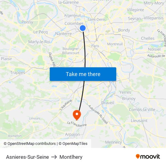 Asnieres-Sur-Seine to Montlhery map