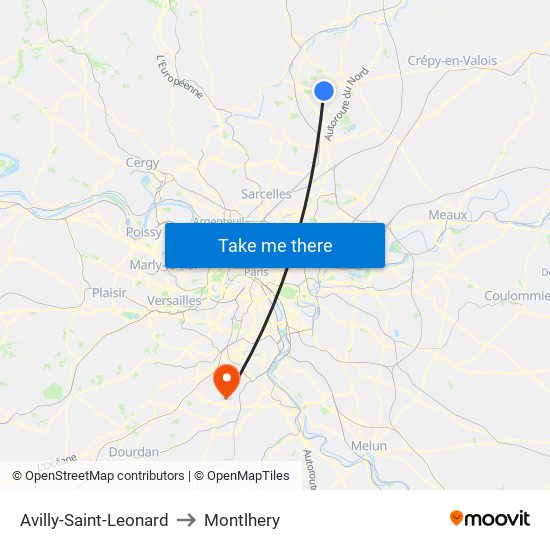Avilly-Saint-Leonard to Montlhery map
