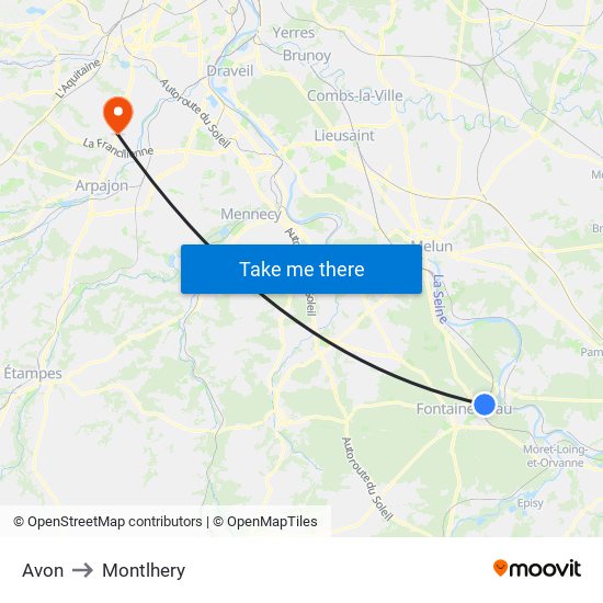 Avon to Montlhery map