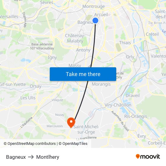 Bagneux to Montlhery map