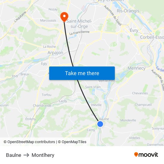 Baulne to Montlhery map