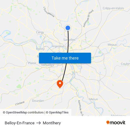 Belloy-En-France to Montlhery map