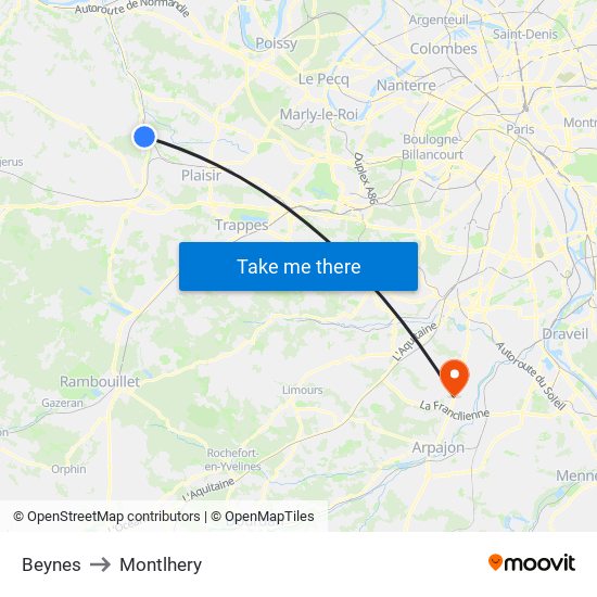 Beynes to Montlhery map