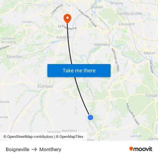 Boigneville to Montlhery map