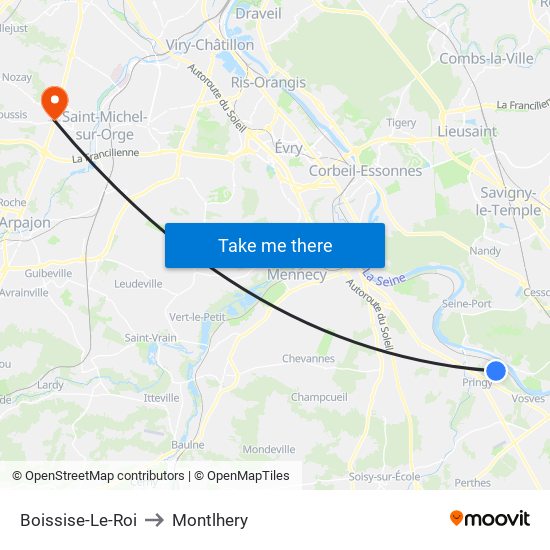 Boissise-Le-Roi to Montlhery map