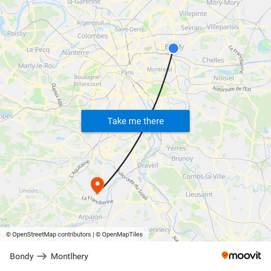 Bondy to Montlhery map