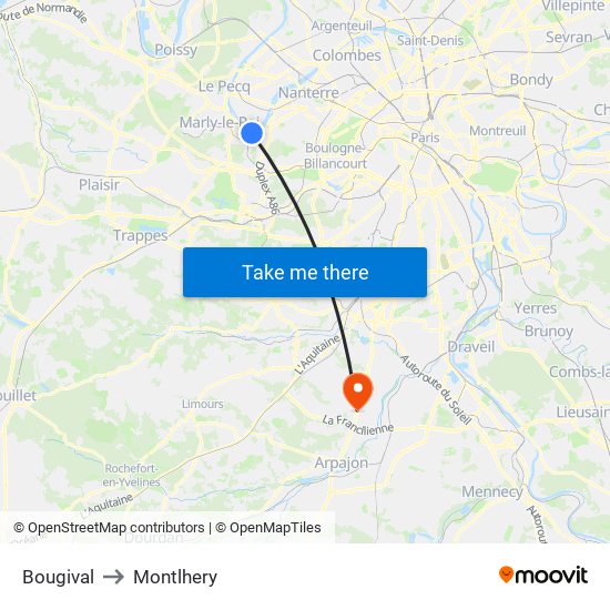 Bougival to Montlhery map