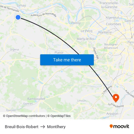 Breuil-Bois-Robert to Montlhery map