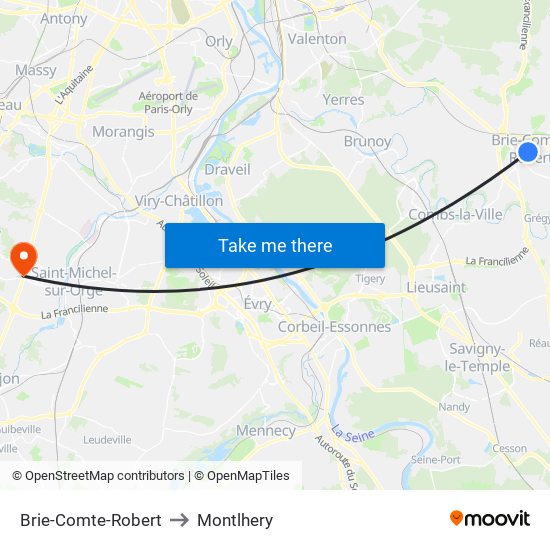 Brie-Comte-Robert to Montlhery map