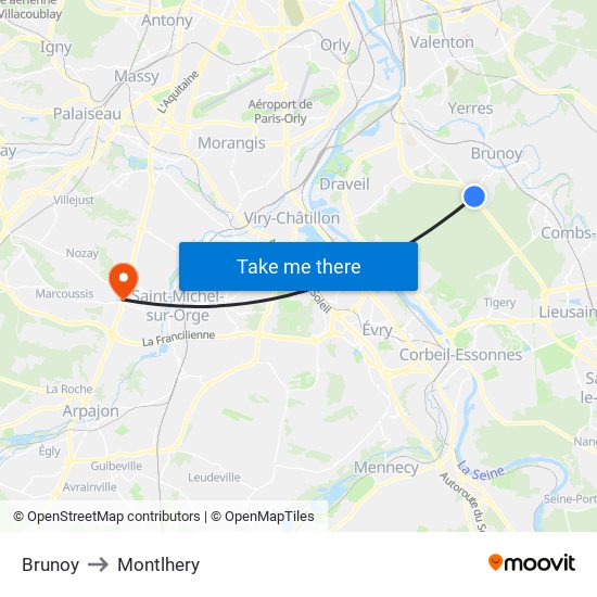 Brunoy to Montlhery map