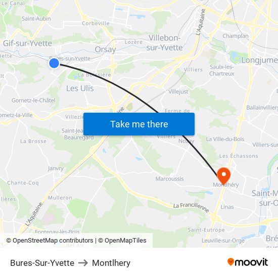 Bures-Sur-Yvette to Montlhery map