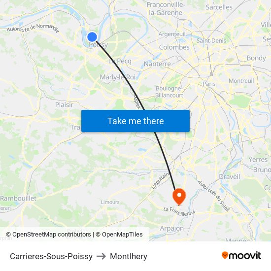 Carrieres-Sous-Poissy to Montlhery map