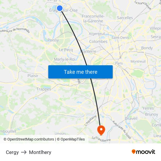 Cergy to Montlhery map