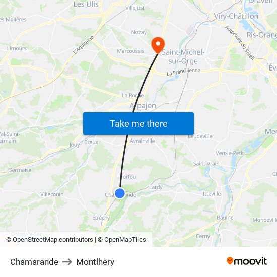 Chamarande to Montlhery map