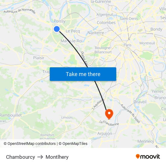 Chambourcy to Montlhery map