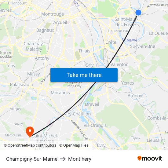 Champigny-Sur-Marne to Montlhery map