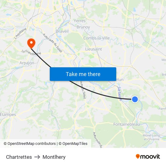 Chartrettes to Montlhery map