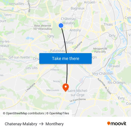Chatenay-Malabry to Montlhery map